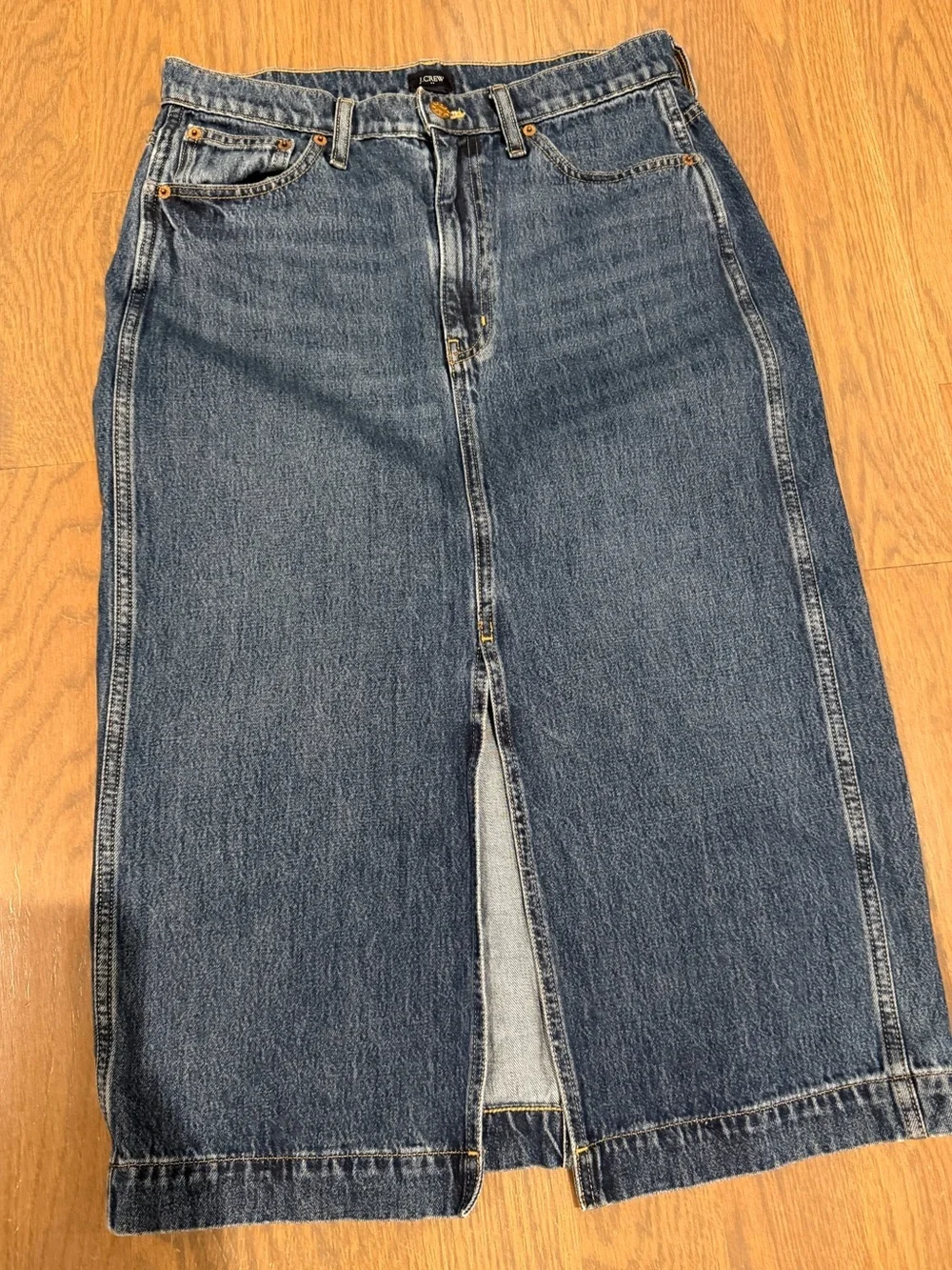 J.Crew Denim Midi Skirt Women’s Blue Jean Front Slit Classic Casual Size 6 Y2K